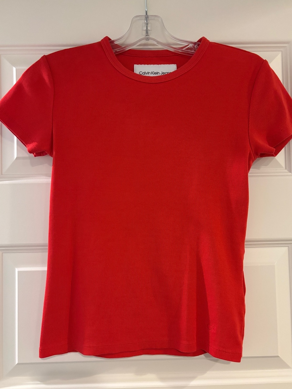 Calvin Klein Red Short Sleeve Rib Knit Tee